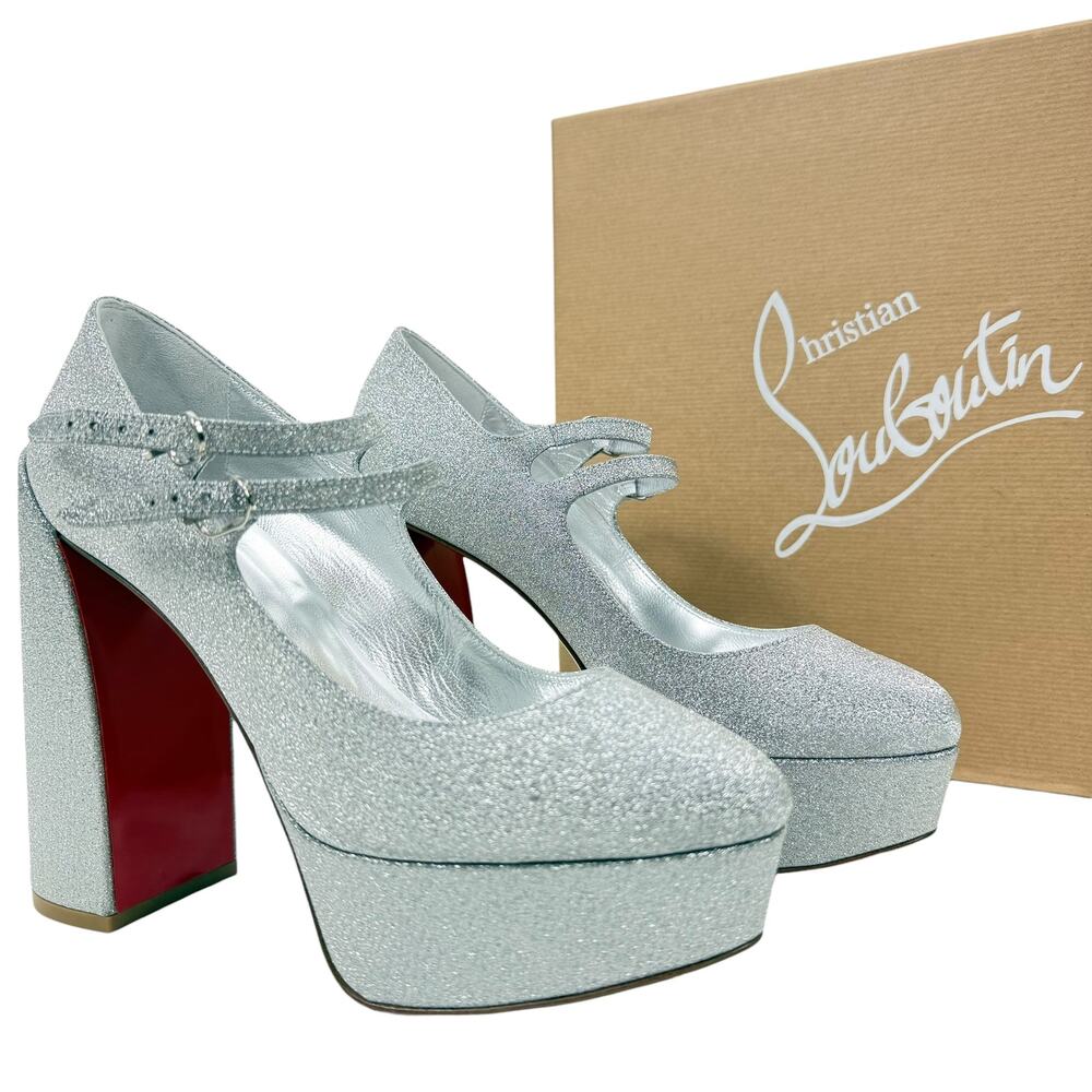 New Christian Louboutin Movida Jane Glitter Platfrom Pumps Silver Size 38.5 - Picture 2 of 10